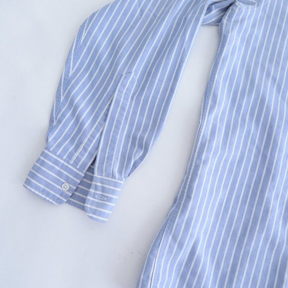 Vintage 90s L.L. Bean Blue & White Stripe Button-Down Chambray Dress Shirt 16-36 - Picture 8 of 10